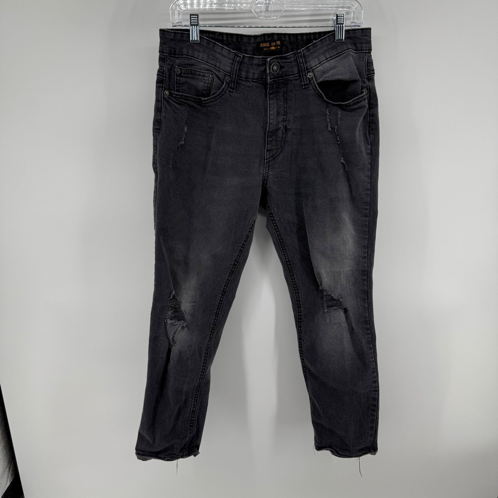 Ring of Fire Slim Fit Gray Distressed Jeans Mens W34 L30‎